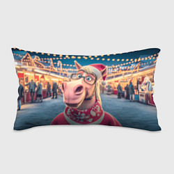 Подушка-антистресс Новогодний конь в очках, цвет: 3D-принт