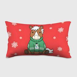 Подушка-антистресс Новогодняя лошадка в зеленом свитере