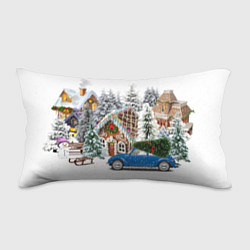 Подушка-антистресс Машина стоит рядом с украшенными домами перед Новы