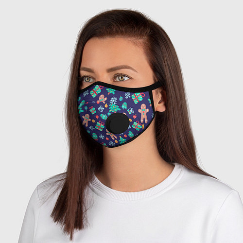 Маска с клапаном Новый год / 3D-Черный – фото 1