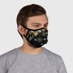 Маска с клапаном Золотые и белые снежинки, цвет: 3D-черный — фото 2