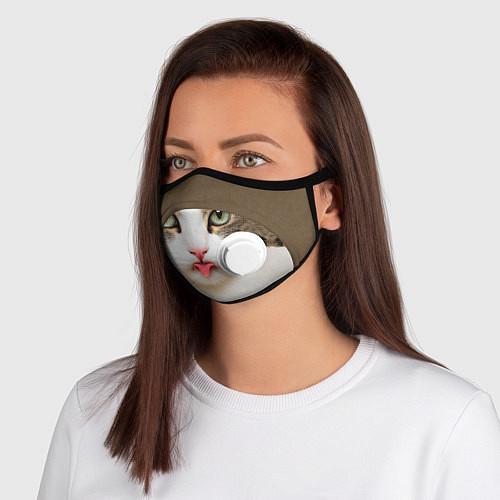 Маска с клапаном Кошка показывает язык / 3D-Белый – фото 1