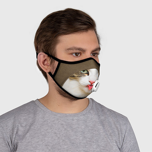 Маска с клапаном Кошка показывает язык / 3D-Белый – фото 4