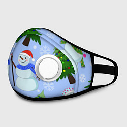 Маска с клапаном Снеговики с новогодними елками паттерн, цвет: 3D-белый — фото 2