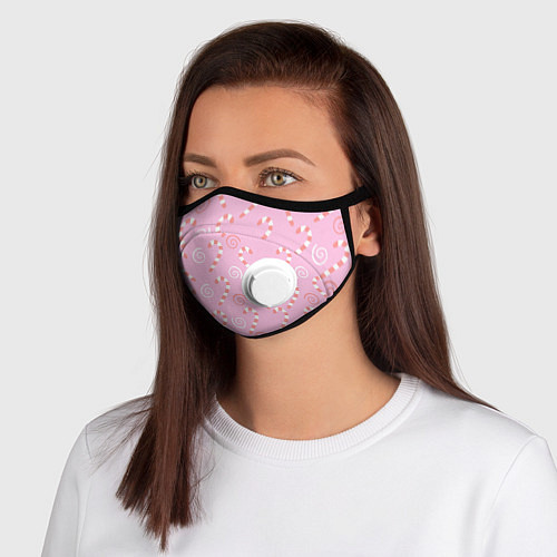 Маска с клапаном Новогодний леденец-трость / 3D-Белый – фото 1