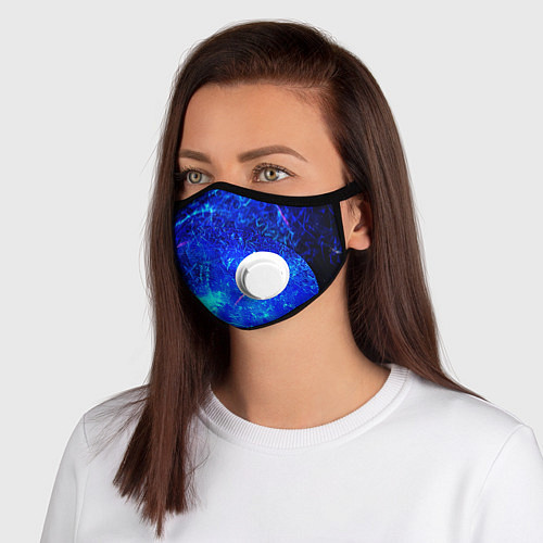 Маска с клапаном Синий лёд и снежинки / 3D-Белый – фото 1