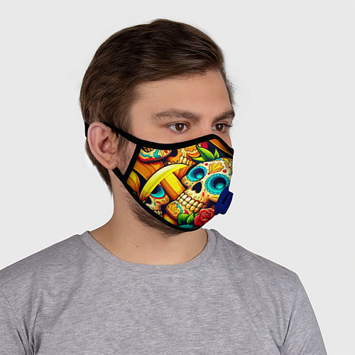 Маска с клапаном Colorfull skulls and bananas - pop art pattern / 3D-Синий – фото 4
