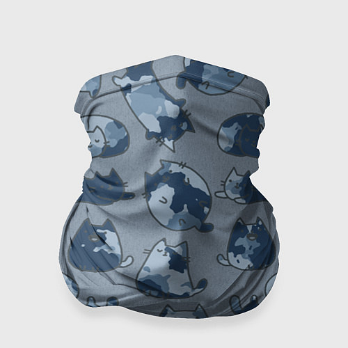 Бандана Камуфляж с котиками серо-голубой / 3D-принт – фото 1
