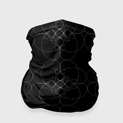 Бандана Цветочный орнамент белый на черном / 3D-принт – фото 1