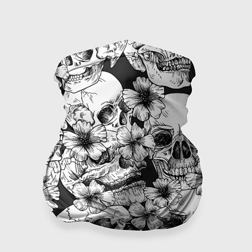 Бандана Чёрно белые черепа и маки / 3D-принт – фото 1