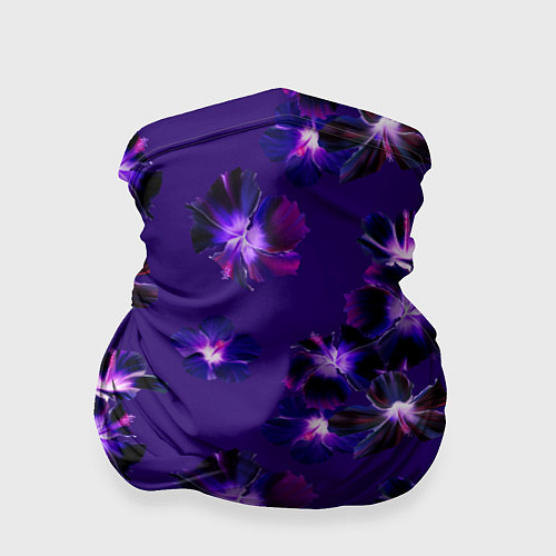 Бандана Цветы Фиолетовые Гибискус На Синем Фоне / 3D-принт – фото 1