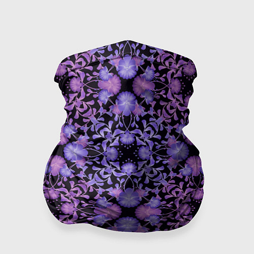 Бандана Розово-фиолетовый цветочный орнамент на черном / 3D-принт – фото 1