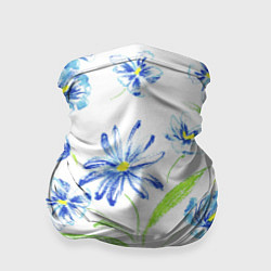 Бандана-труба Цветы Синие Нарисованные Карандашами, цвет: 3D-принт