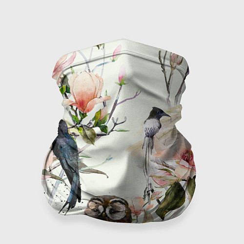 Бандана Цветы Нарисованные Магнолии и Птицы / 3D-принт – фото 1