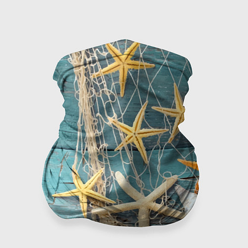 Бандана Натюрморт из сети, морских звёзд и ракушек - лето / 3D-принт – фото 1