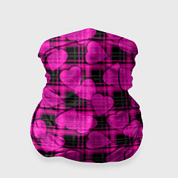 Бандана-труба Black and pink hearts pattern on checkered, цвет: 3D-принт