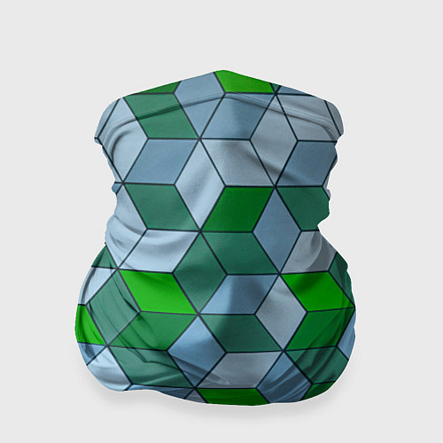 Бандана Зелёные и серые абстрактные кубы с оптической иллю / 3D-принт – фото 1