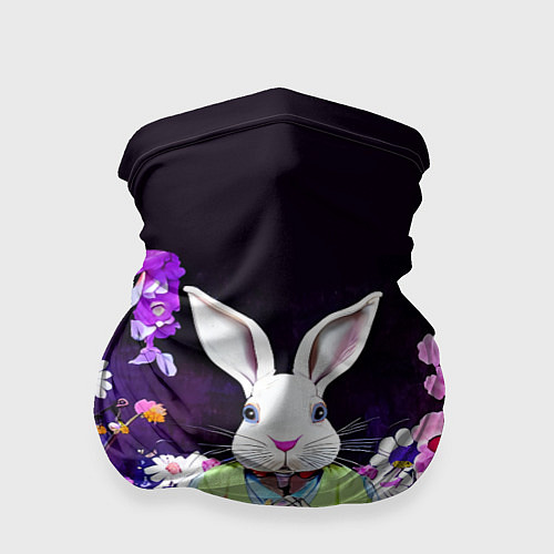 Бандана Кролик в цветах на черном фоне / 3D-принт – фото 1