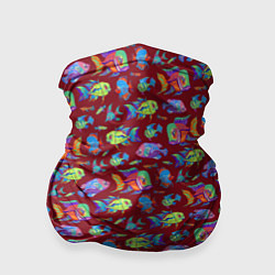 Бандана-труба Тропические рыбки на бордовом, цвет: 3D-принт