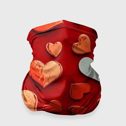 Бандана Красные сердца на красном фоне / 3D-принт – фото 1