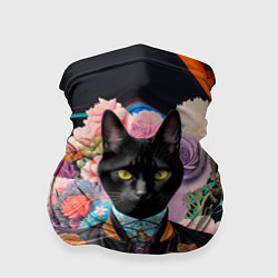 Бандана-труба Модный чёрный кот - нейросеть - мода, цвет: 3D-принт