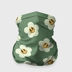 Бандана-труба Цветочки-смайлики: темно-зеленый паттерн, цвет: 3D-принт