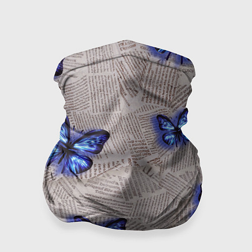 Бандана Газетные обрывки и синие бабочки / 3D-принт – фото 1