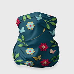 Бандана-труба Цветы и разноцветные бабочки, цвет: 3D-принт