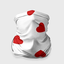 Бандана-труба Красные сердечки на белом, цвет: 3D-принт