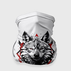 Бандана-труба Волк в геометрическом стиле с красными глазами, цвет: 3D-принт
