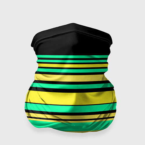 Бандана Разноцветный черно желтый с зеленым полосатый узор / 3D-принт – фото 1