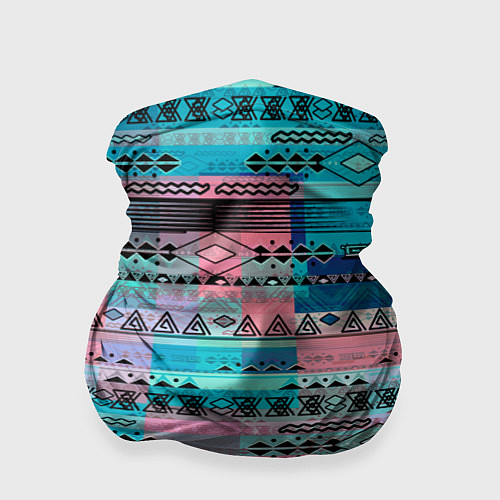 Бандана Голубой с разноцветными вставками этнический орнам / 3D-принт – фото 1