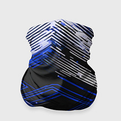 Бандана-труба Киберпанк линии белые и синие, цвет: 3D-принт