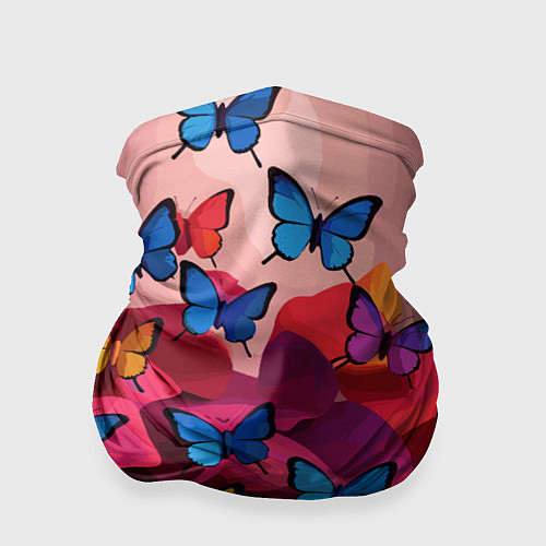 Бандана Разноцветные бабочки - розовые цветы / 3D-принт – фото 1