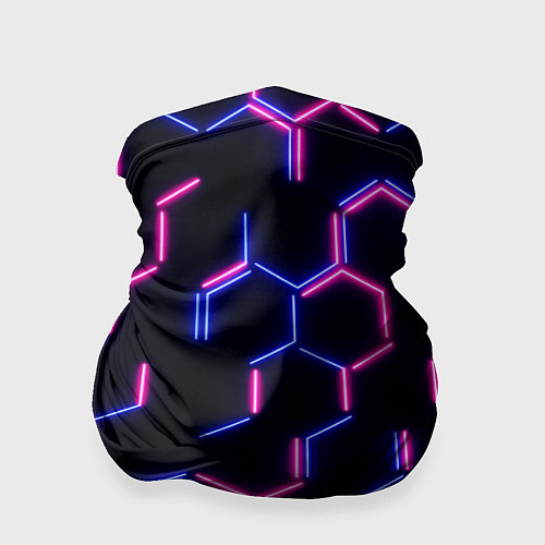 Бандана Сине-розовые неоновые неполные гексагоны / 3D-принт – фото 1