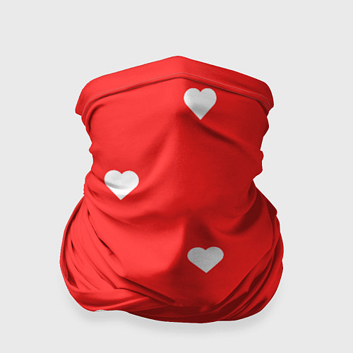 Бандана Белые сердца на красном фоне / 3D-принт – фото 1