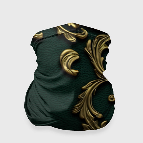 Бандана Лепнина золотые узоры на зеленой ткани / 3D-принт – фото 1