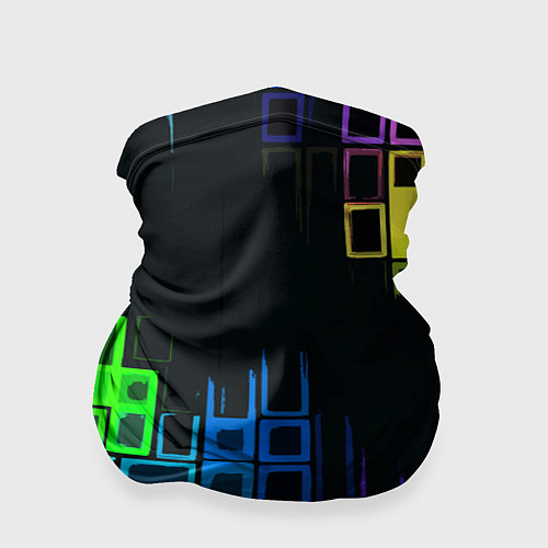 Бандана Разноцветные прямоугольники на чёрном фоне / 3D-принт – фото 1