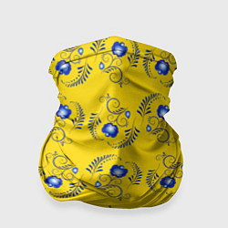 Бандана-труба Узор - цветы гжель на желтом фоне, цвет: 3D-принт