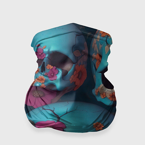 Бандана Черепа с цветами синие / 3D-принт – фото 1