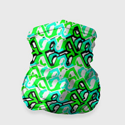 Бандана-труба Зелёный узор и бело-чёрная обводка, цвет: 3D-принт