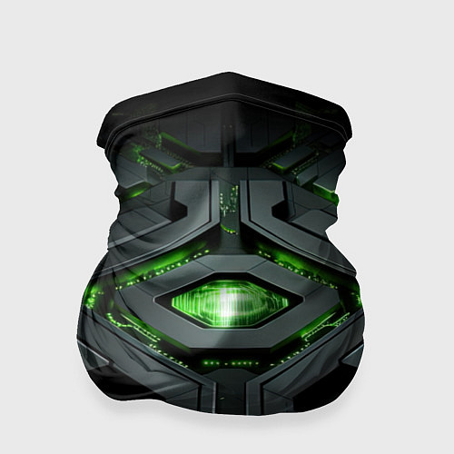 Бандана Объемная абстрактная яркая зеленая фигура на черно / 3D-принт – фото 1