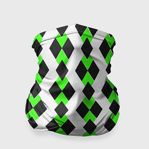 Бандана Чёрные и зелёные ромбы на белом фоне / 3D-принт – фото 1