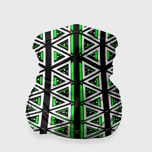 Бандана Бело-зелёные треугольники на чёрном фоне / 3D-принт – фото 1