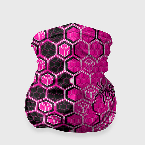 Бандана Техно-киберпанк шестиугольники розовый и чёрный с / 3D-принт – фото 1