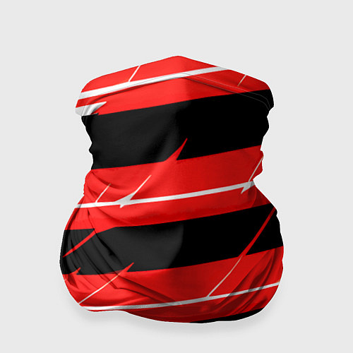 Бандана Чёрно-белые полосы на красном фоне / 3D-принт – фото 1