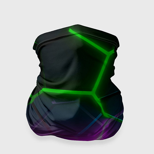 Бандана Фиолетовые и зеленые неоновые плиты в разломе / 3D-принт – фото 1