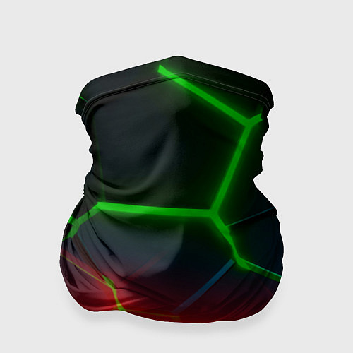Бандана Зеленые и красные неоновые плиты в разломе / 3D-принт – фото 1