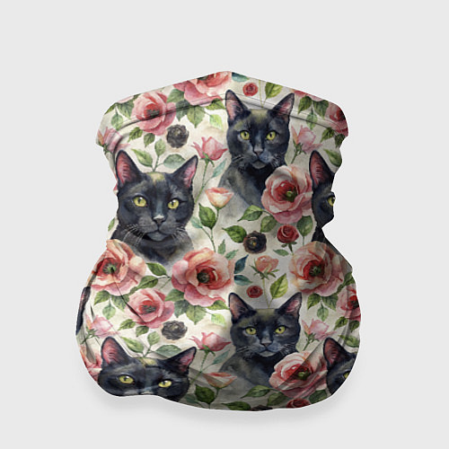 Бандана Черный кот в розах / 3D-принт – фото 1