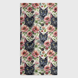 Бандана-труба Черный кот в розах, цвет: 3D-принт — фото 2
